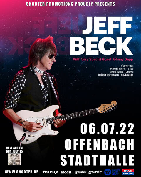 Jeff Beck und Johnny Depp treten am 6. Juli in Offenbach/Frankfurt sowie am 13. Juli in München auf. (Bild: Shooter Promotion)